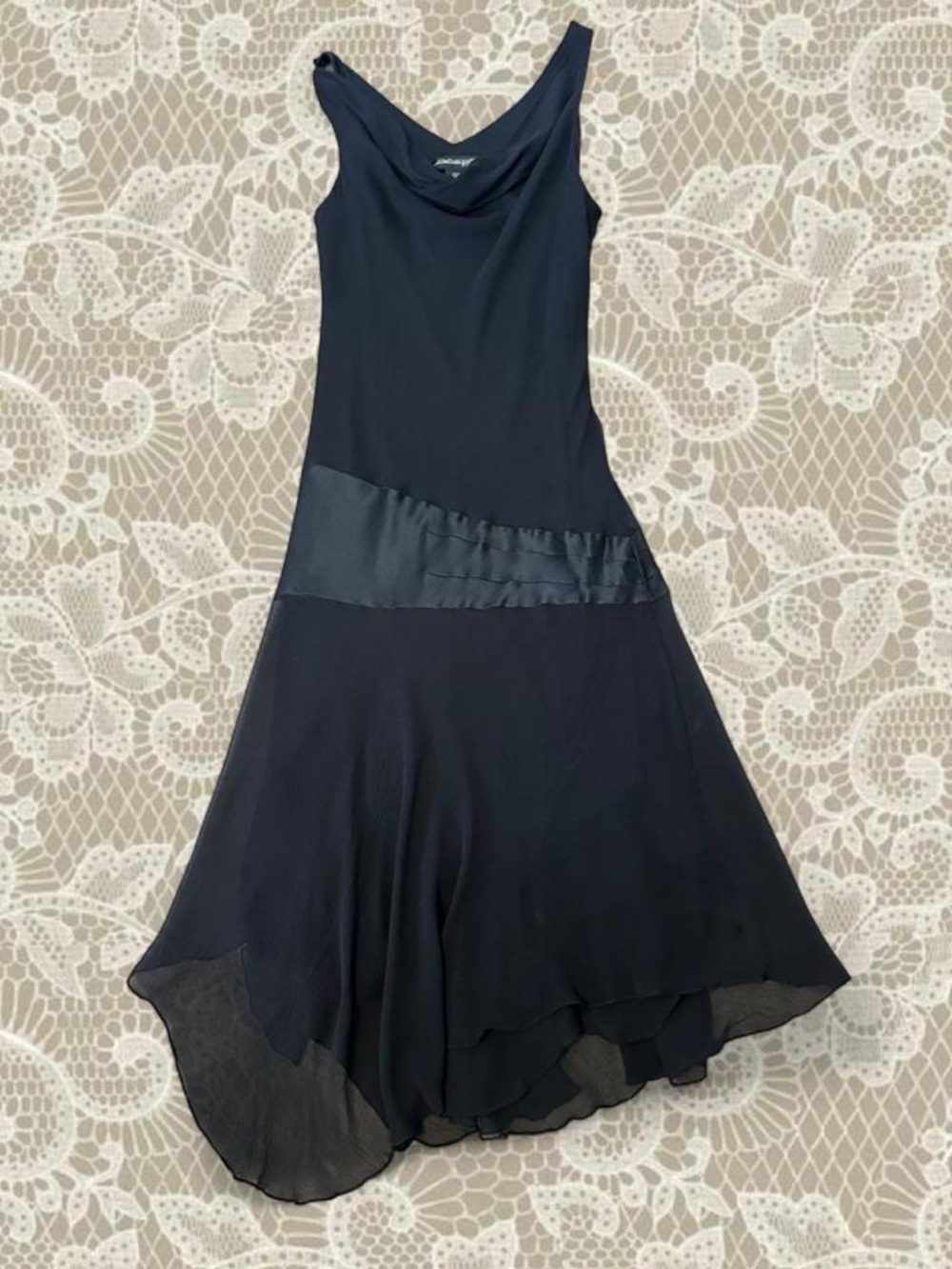 jonathan martin silk Black Cowl Neck Asymmetrical Midi Dress
